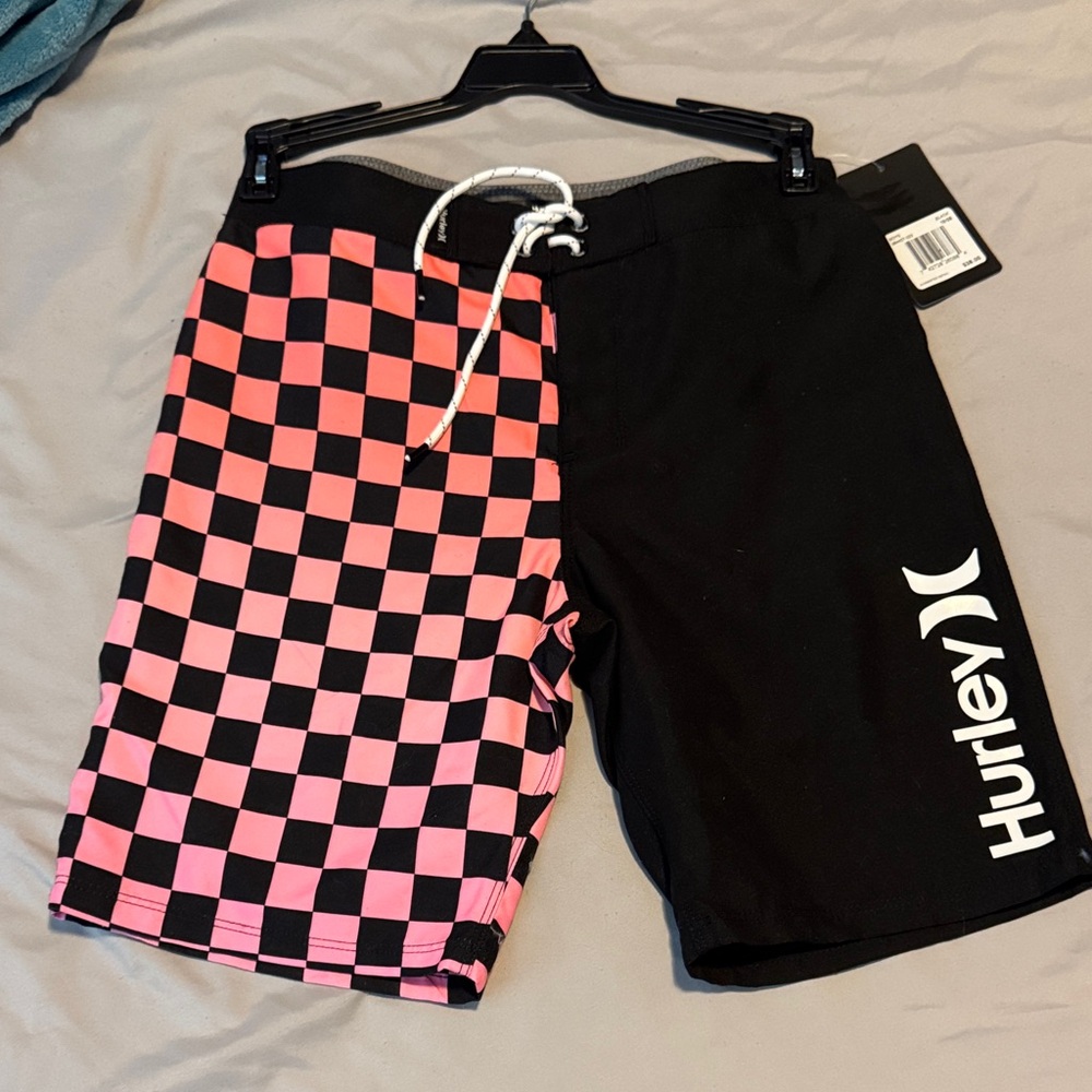 Hurley Black and Pink Checkered Board Shorts